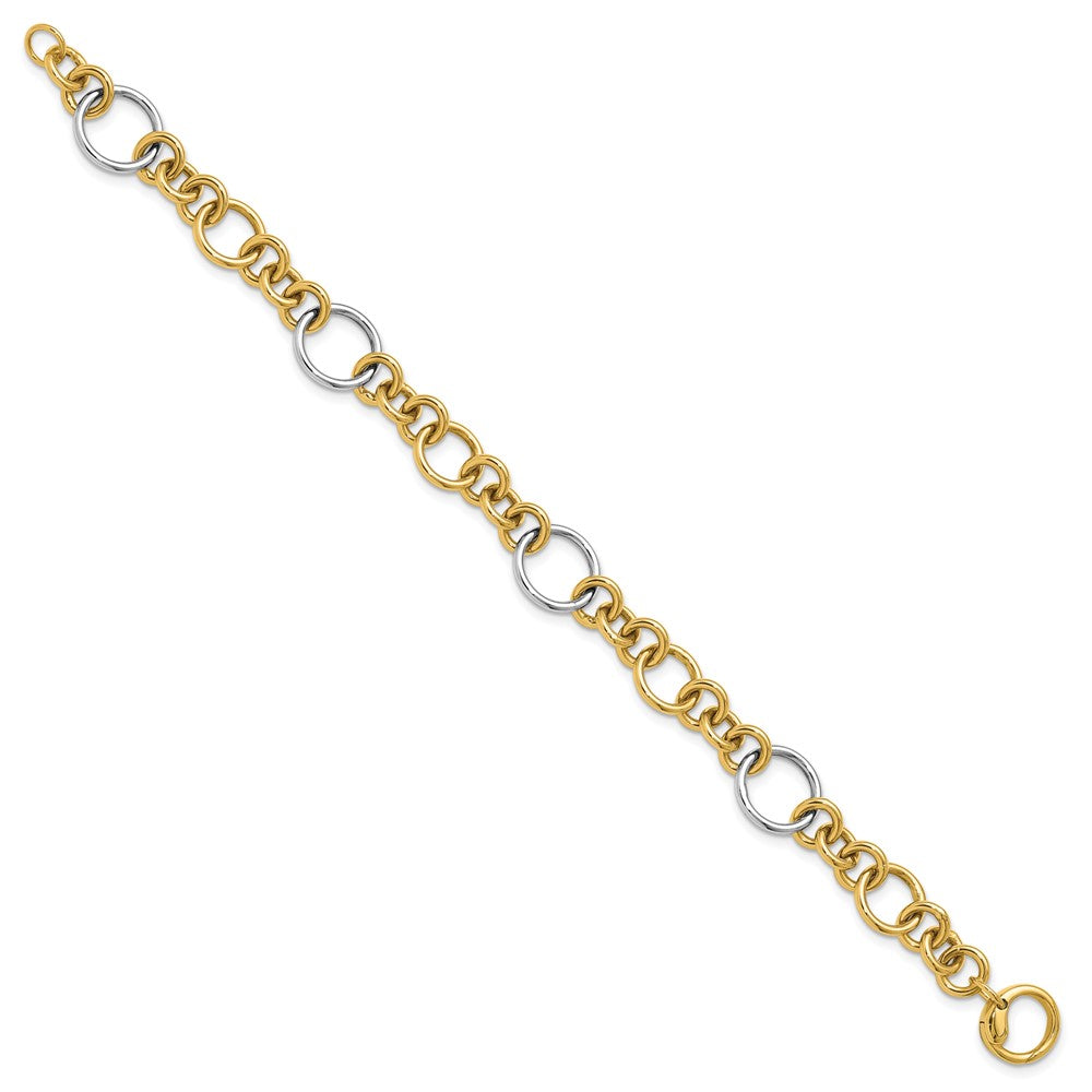 14K Two Tone Polished Circle Links Bracelet