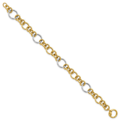 14K Two Tone Polished Circle Links Bracelet