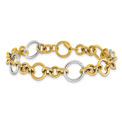 14K Two Tone Polished Circle Links Bracelet