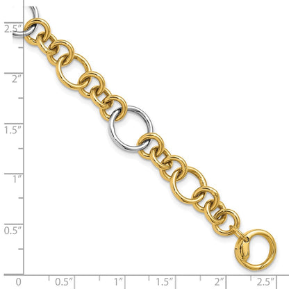14K Two Tone Polished Circle Links Bracelet