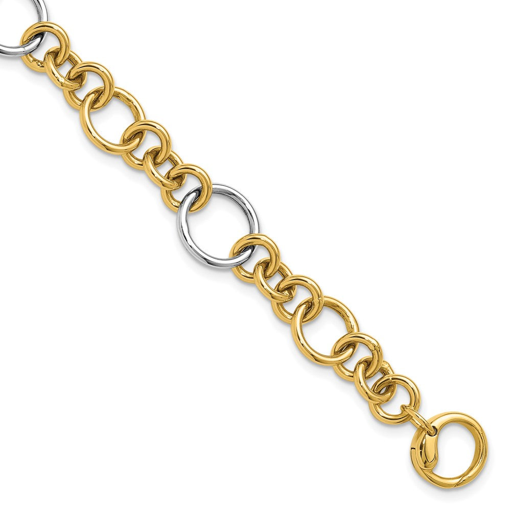 14K Two Tone Polished Circle Links Bracelet