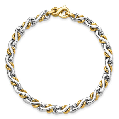 14K Two Tone Polished Fancy Link Bracelet