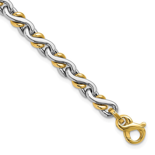 14K Two Tone Polished Fancy Link Bracelet