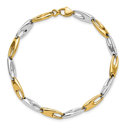 14K Two Tone Polished Fancy Link Bracelet