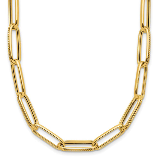 14K Yellow Gold Polished And Textured Fancy Link Necklace