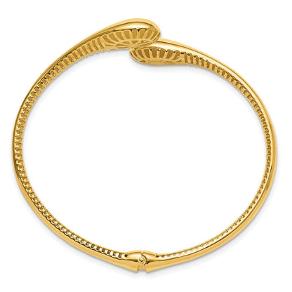 14K Yellow Gold Polished Bypass Teardrop Hinged Bangle