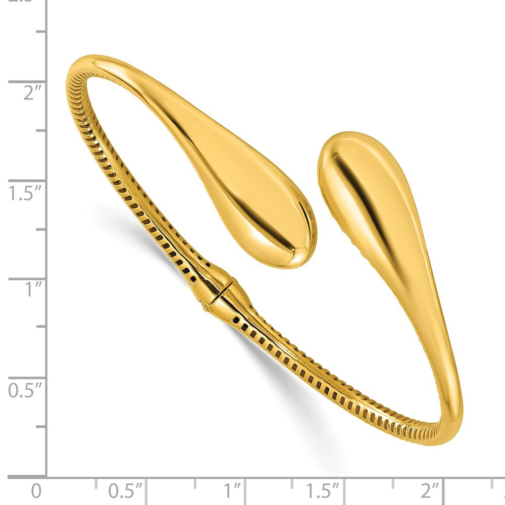 14K Yellow Gold Polished Bypass Teardrop Hinged Bangle