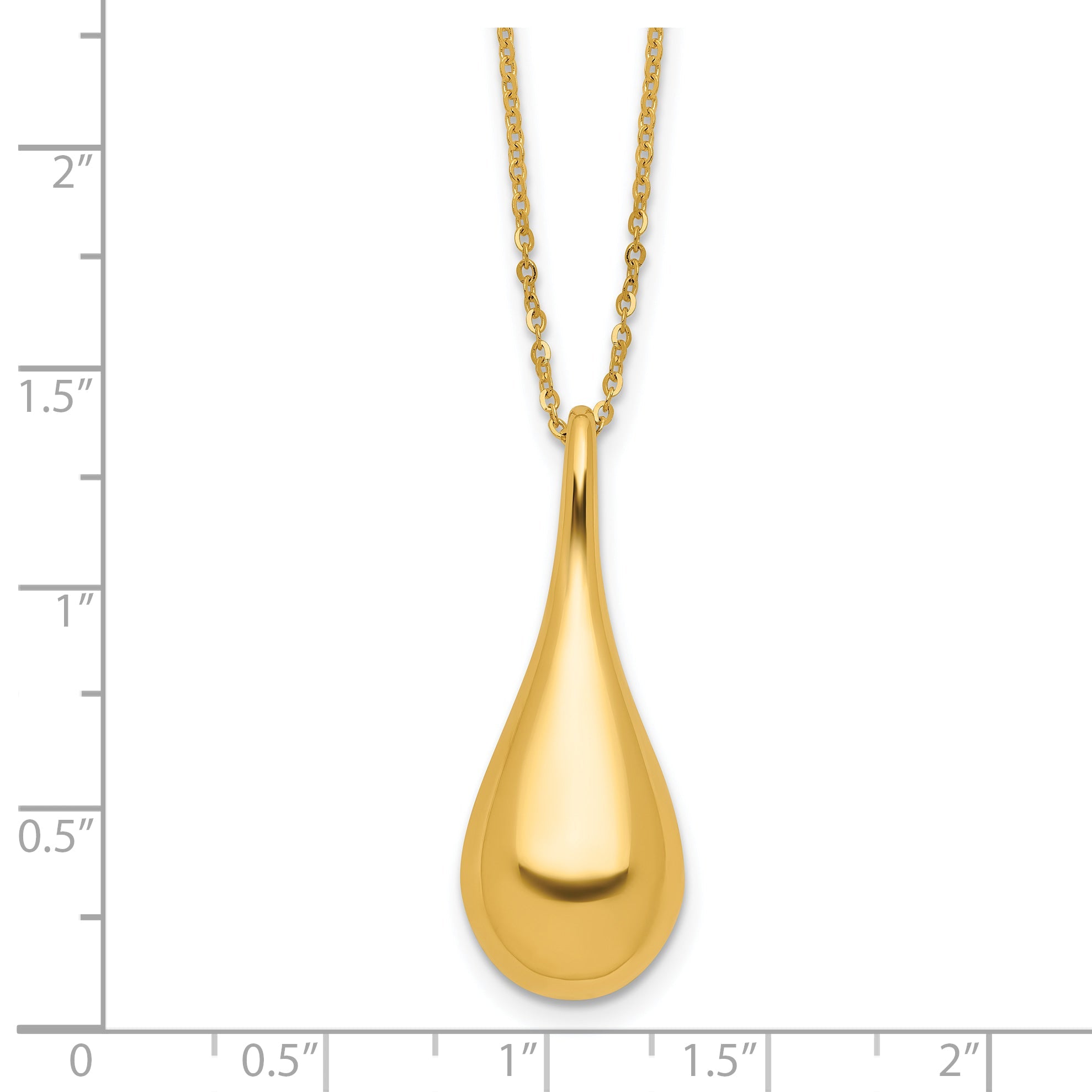 14K Yellow Gold Polished Teardrop 16In 2In Ext. Necklace