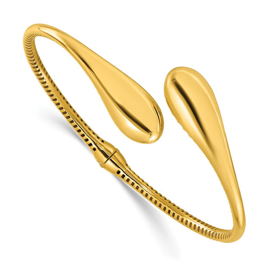 14K Yellow Gold Polished Bypass Teardrop Hinged Bangle