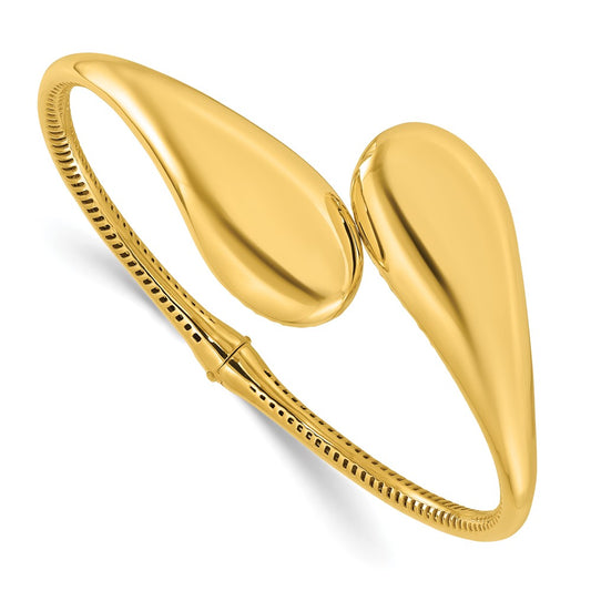14K Yellow Gold Polished Bypass Teardrop Hinged Bangle