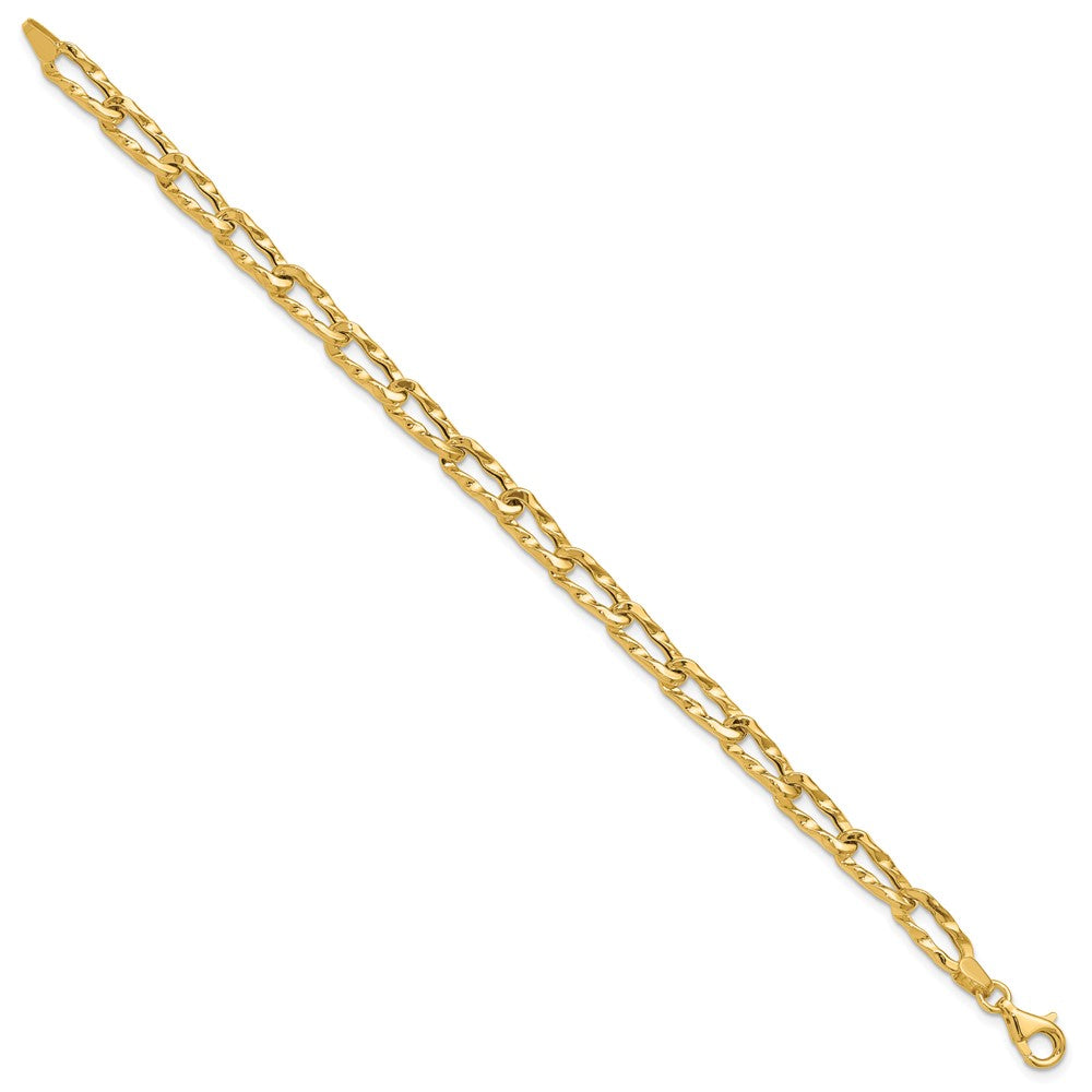 14K Yellow Gold Polished And Hammered Fancy Link Bracelet