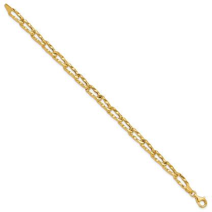 14K Yellow Gold Polished And Hammered Fancy Link Bracelet