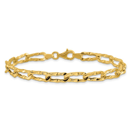 14K Yellow Gold Polished And Hammered Fancy Link Bracelet