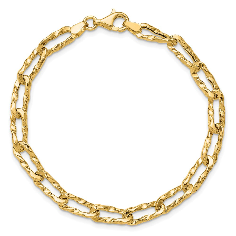 14K Yellow Gold Polished And Hammered Fancy Link Bracelet