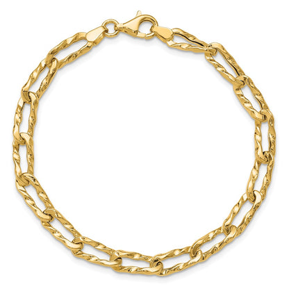 14K Yellow Gold Polished And Hammered Fancy Link Bracelet