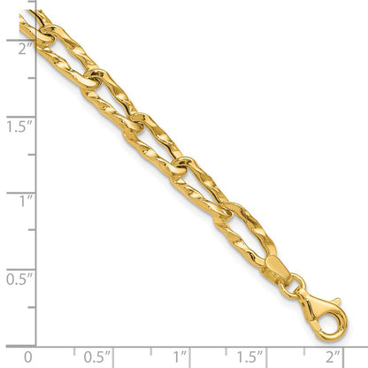 14K Yellow Gold Polished And Hammered Fancy Link Bracelet