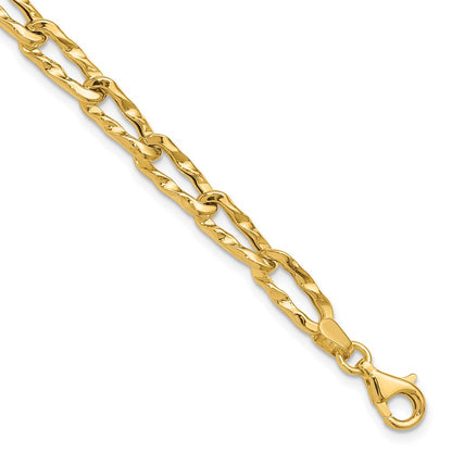 14K Yellow Gold Polished And Hammered Fancy Link Bracelet