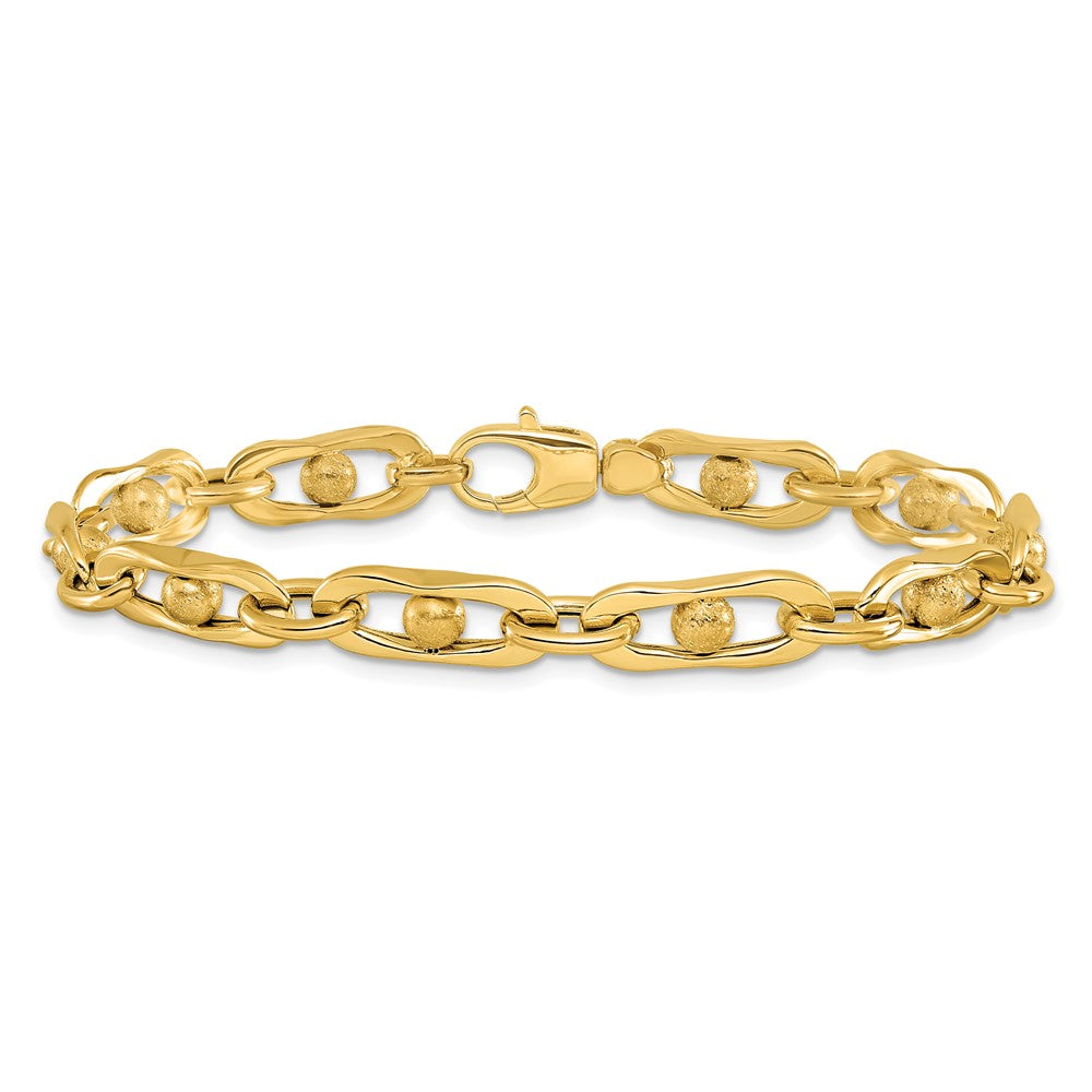 14K Yellow Gold Polished And Satin Fancy Link Bracelet