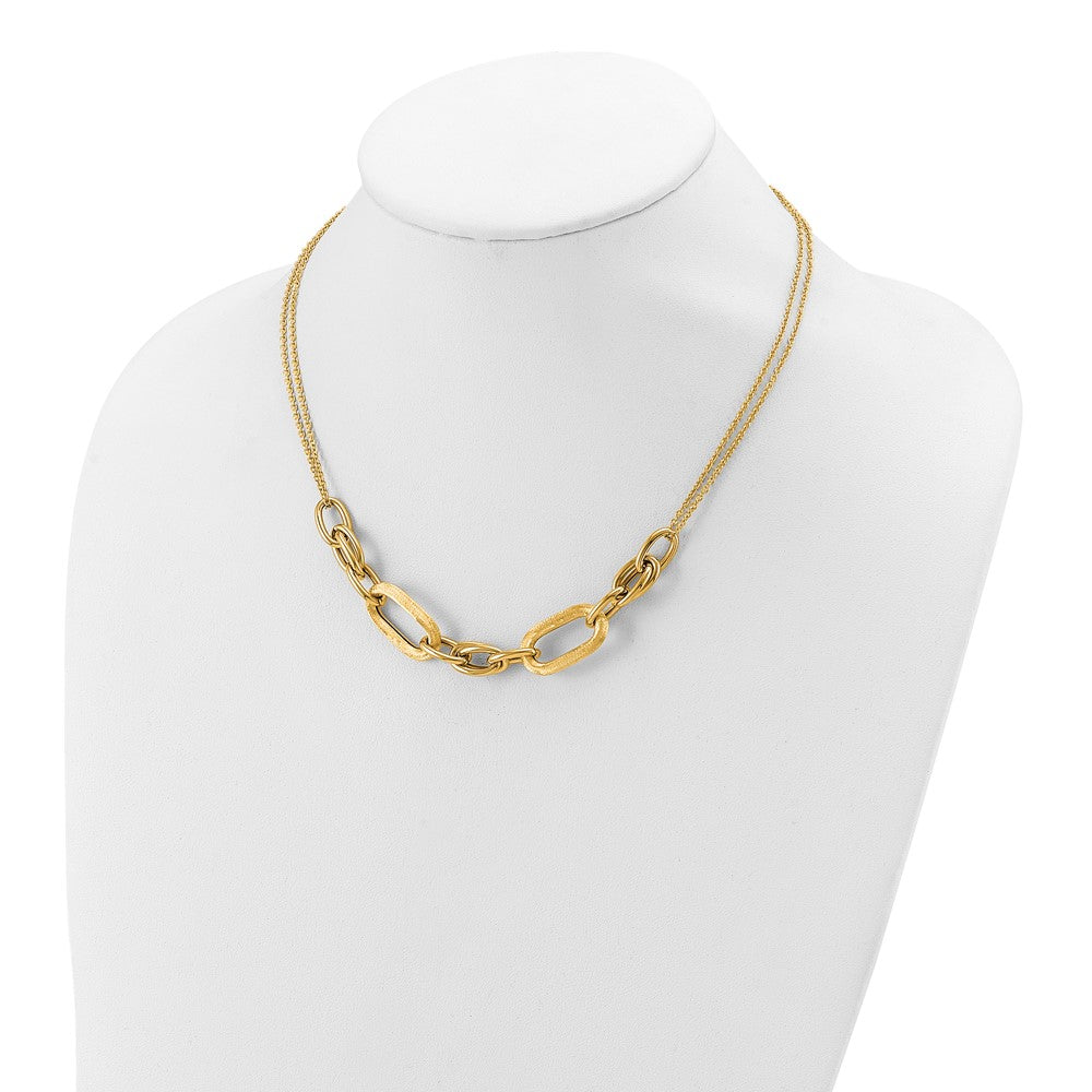 14K Yellow Gold Polished And Satin 2 Strand Fancy Link With 1In Ext. Necklace