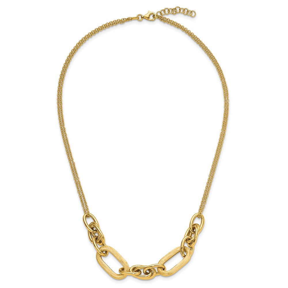 14K Yellow Gold Polished And Satin 2 Strand Fancy Link With 1In Ext. Necklace