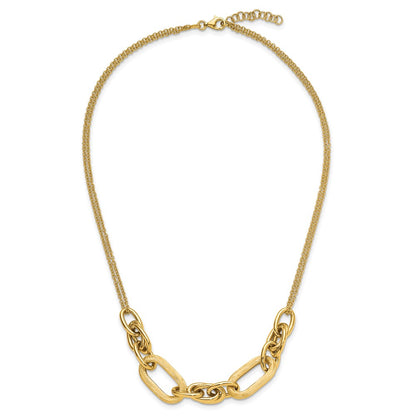 14K Yellow Gold Polished And Satin 2 Strand Fancy Link With 1In Ext. Necklace