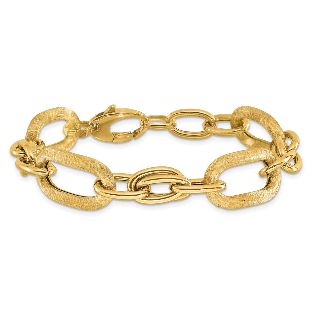 14K Yellow Gold Polished And Satin Fancy Link Bracelet