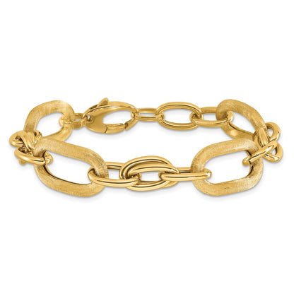 14K Yellow Gold Polished And Satin Fancy Link Bracelet