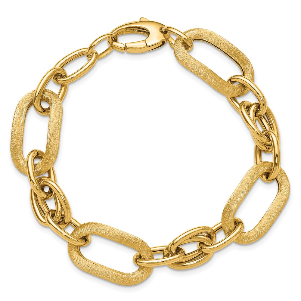 14K Yellow Gold Polished And Satin Fancy Link Bracelet
