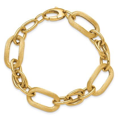 14K Yellow Gold Polished And Satin Fancy Link Bracelet