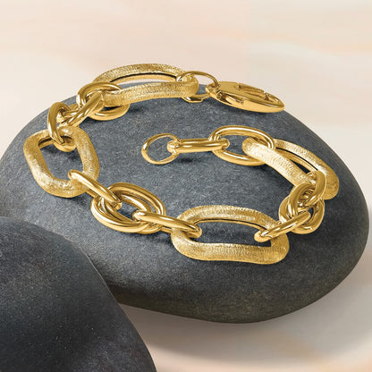 14K Yellow Gold Polished And Satin Fancy Link Bracelet