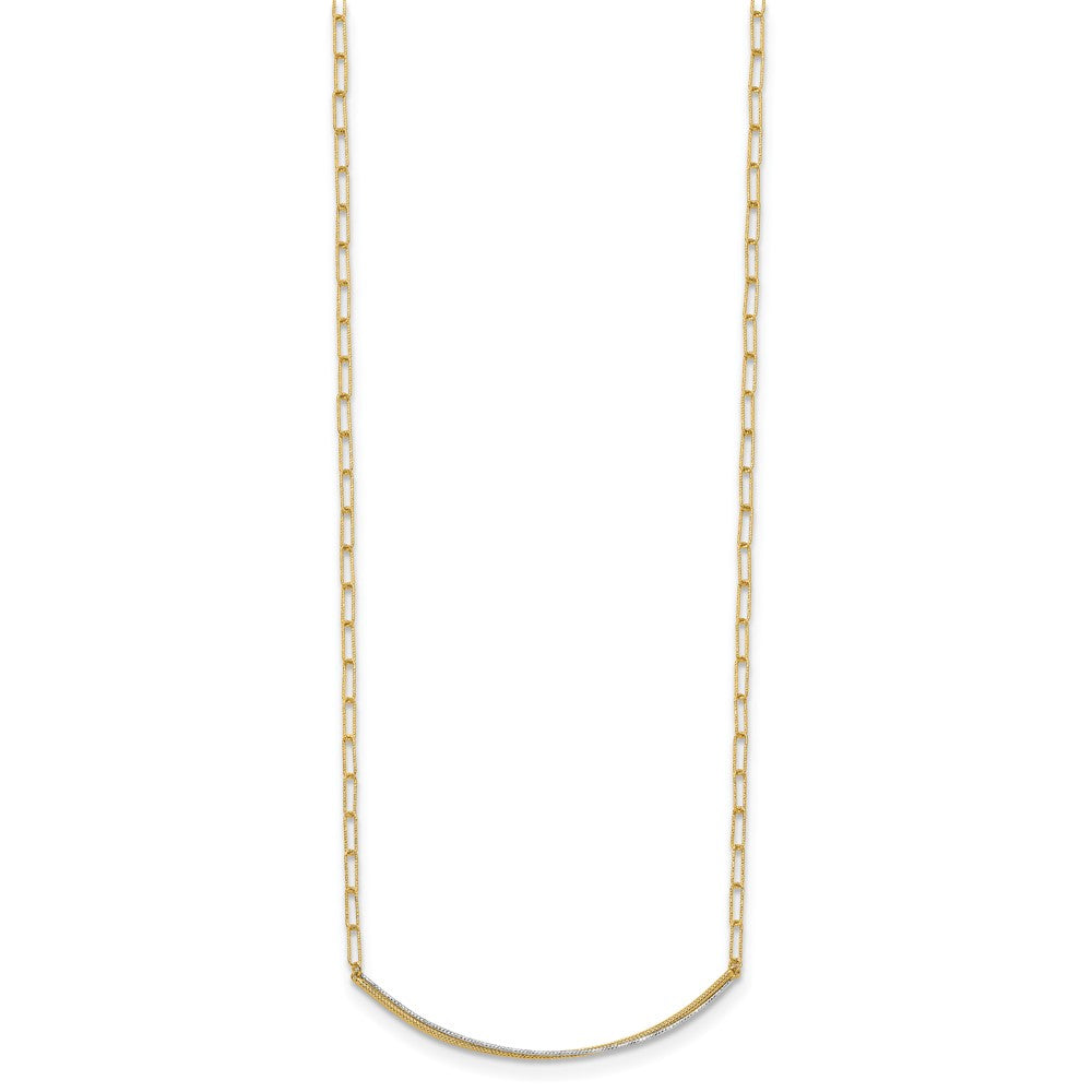 14K Yellow & Rhodium Polished And Diamond Cut Bar Necklace