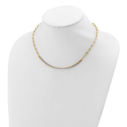 14K Yellow & Rhodium Polished And Diamond Cut Bar Necklace