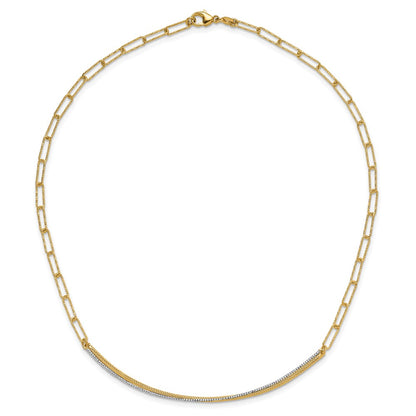 14K Yellow & Rhodium Polished And Diamond Cut Bar Necklace