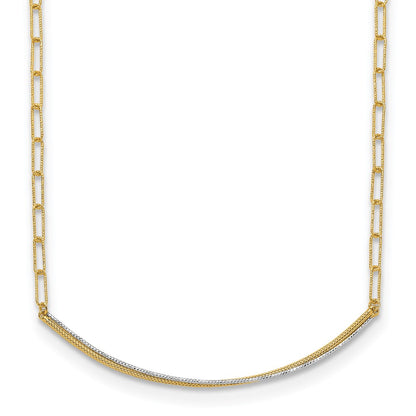 14K Yellow & Rhodium Polished And Diamond Cut Bar Necklace