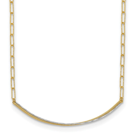 14K Yellow & Rhodium Polished And Diamond Cut Bar Necklace
