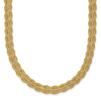 14K Yellow Gold Polished/Textured And Diamond Cut Necklace
