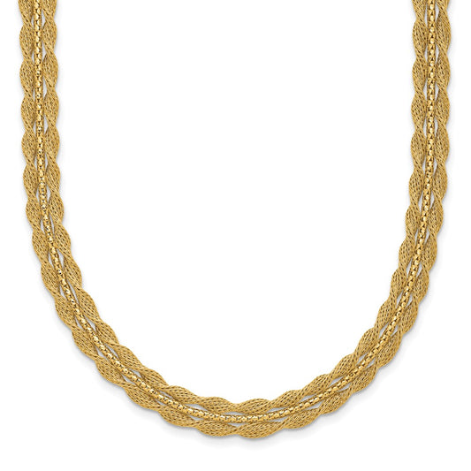 14K Yellow Gold Polished/Textured And Diamond Cut Necklace