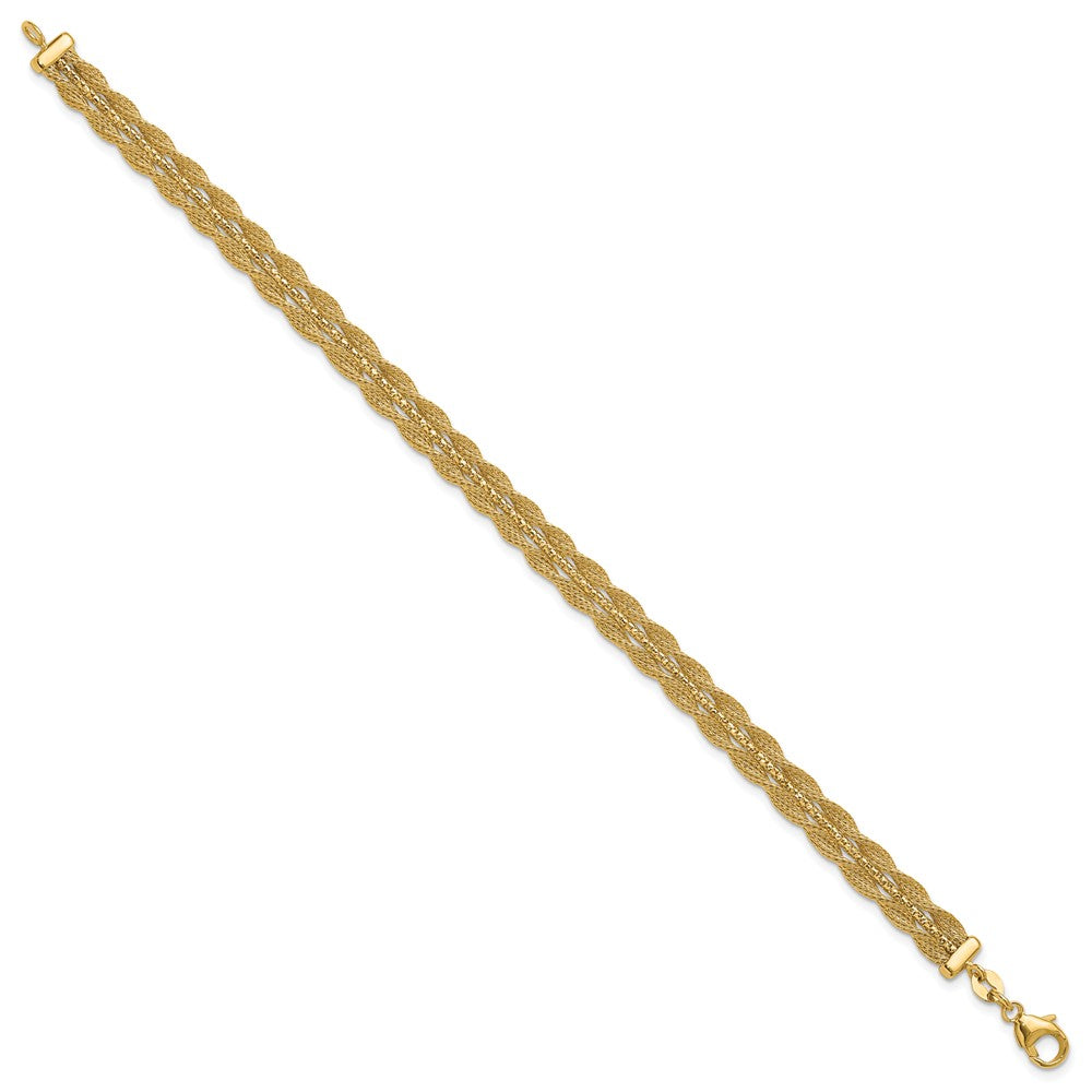 14K Yellow Gold Polished/Textured And Diamond Cut Bracelet
