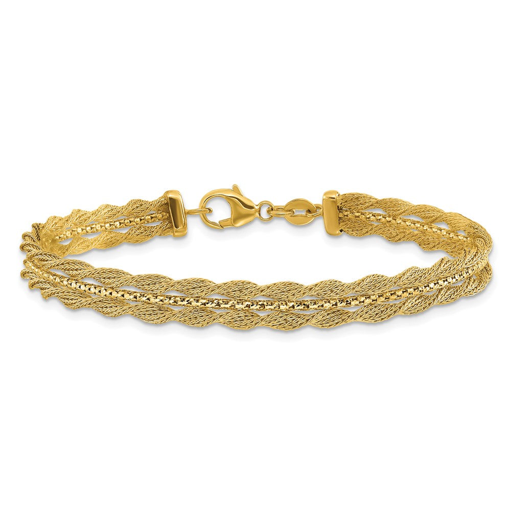 14K Yellow Gold Polished/Textured And Diamond Cut Bracelet