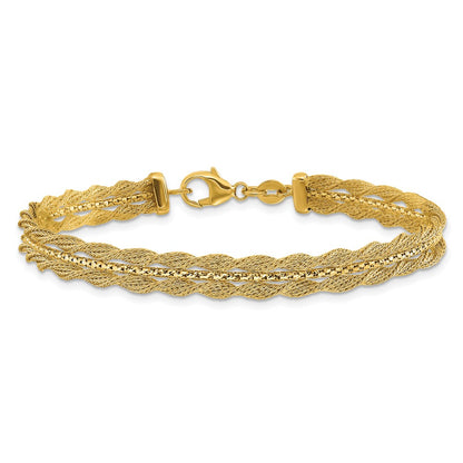 14K Yellow Gold Polished/Textured And Diamond Cut Bracelet