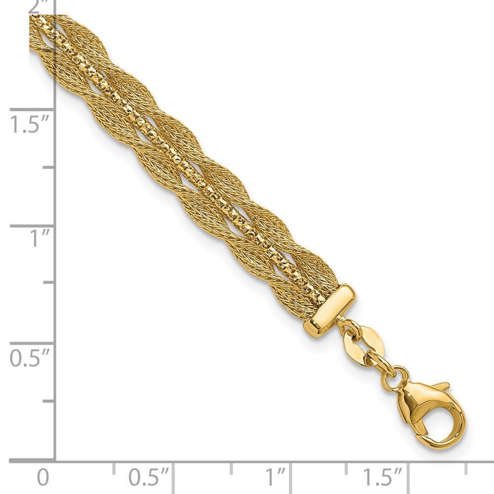14K Yellow Gold Polished/Textured And Diamond Cut Bracelet