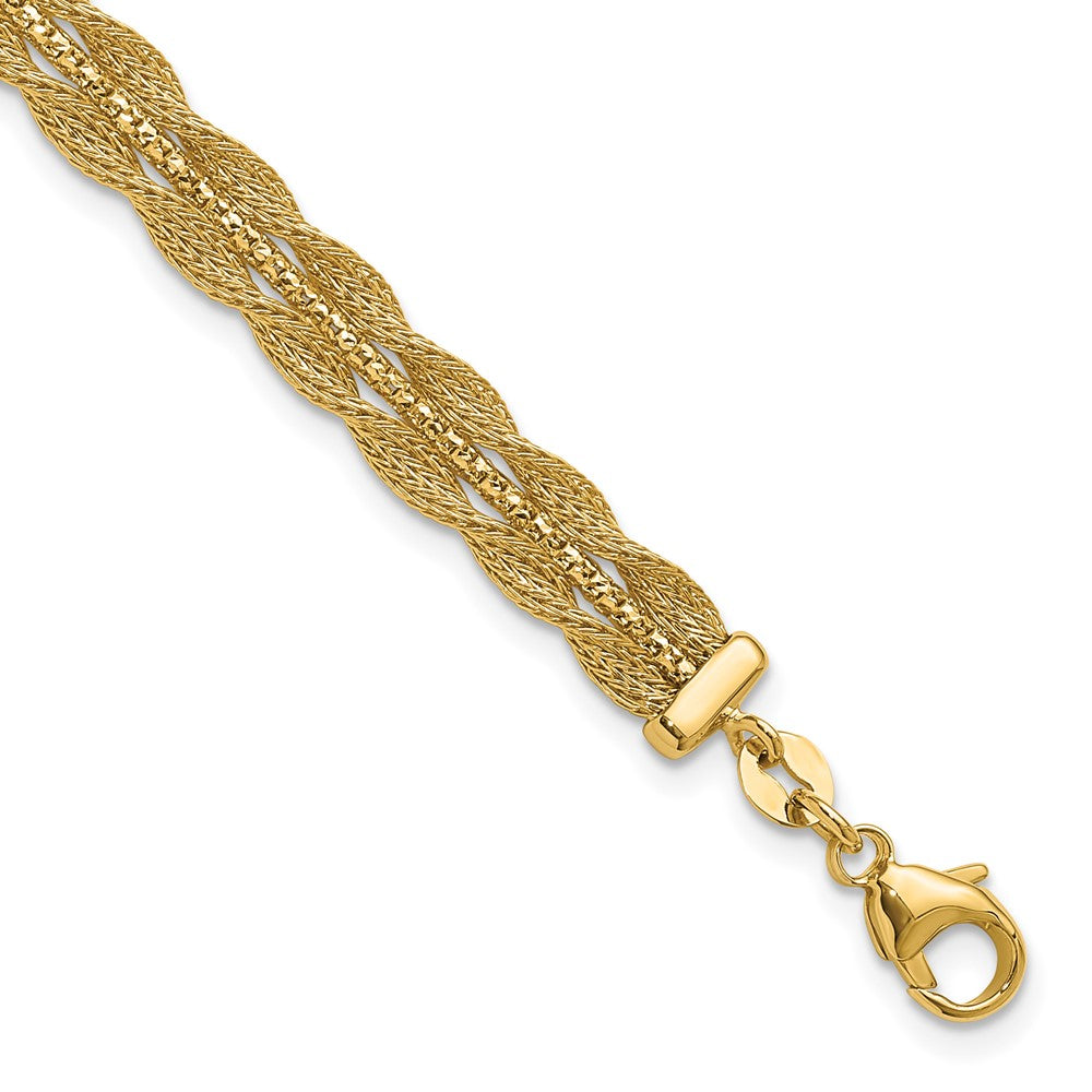 14K Yellow Gold Polished/Textured And Diamond Cut Bracelet