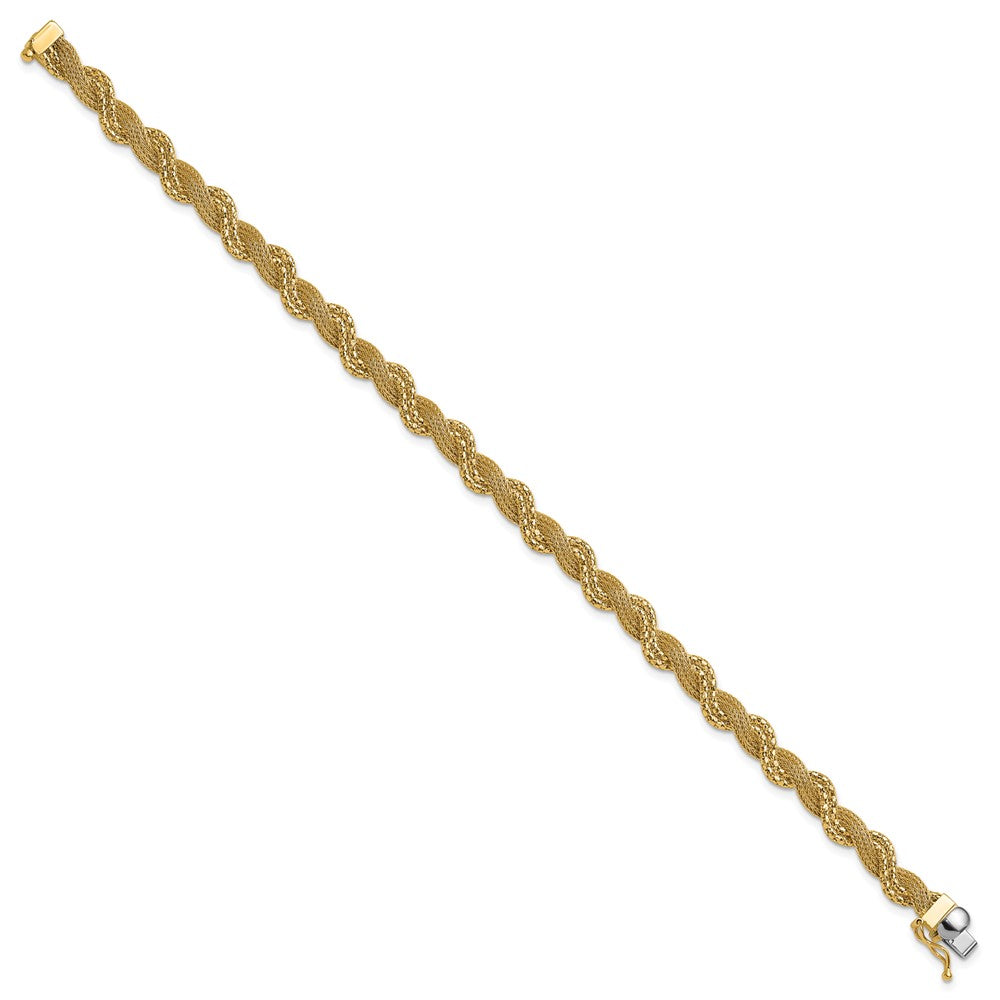 14K Yellow Gold Polished/Textured And Diamond Cut Twisted Bracelet