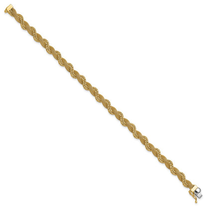 14K Yellow Gold Polished/Textured And Diamond Cut Twisted Bracelet