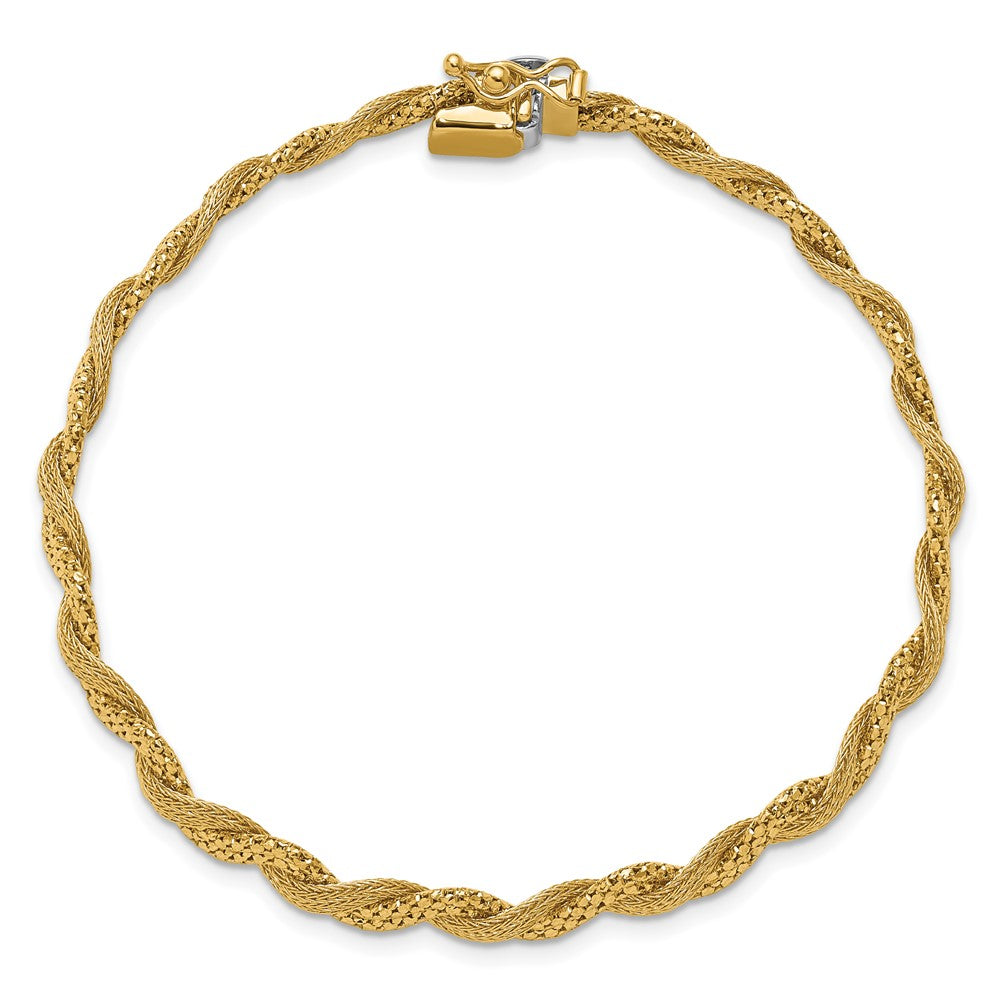 14K Yellow Gold Polished/Textured And Diamond Cut Twisted Bracelet