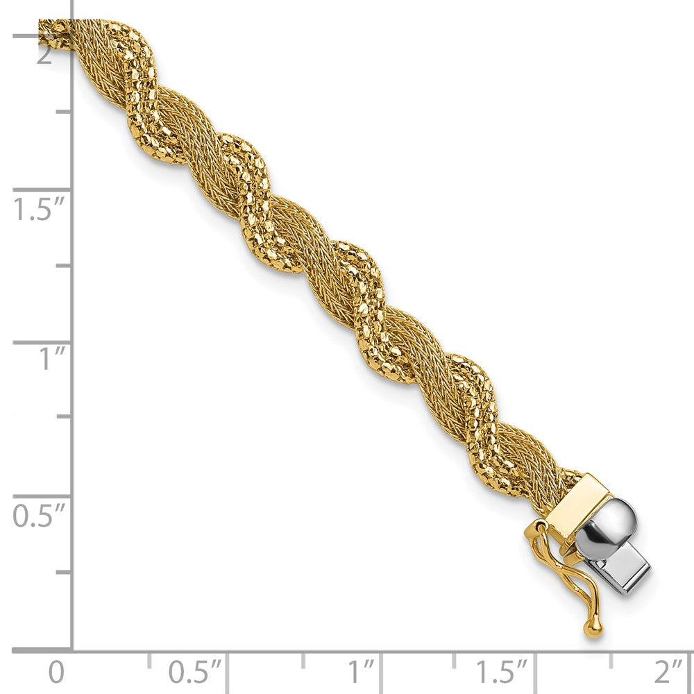 14K Yellow Gold Polished/Textured And Diamond Cut Twisted Bracelet