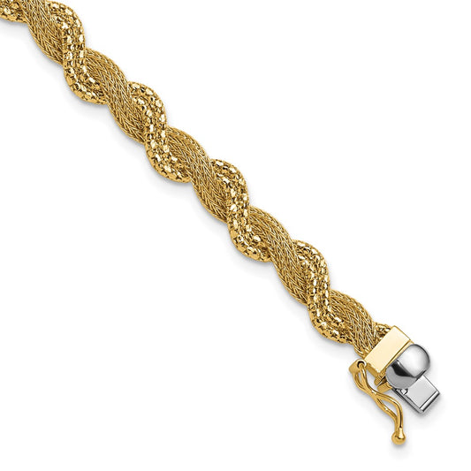 14K Yellow Gold Polished/Textured And Diamond Cut Twisted Bracelet