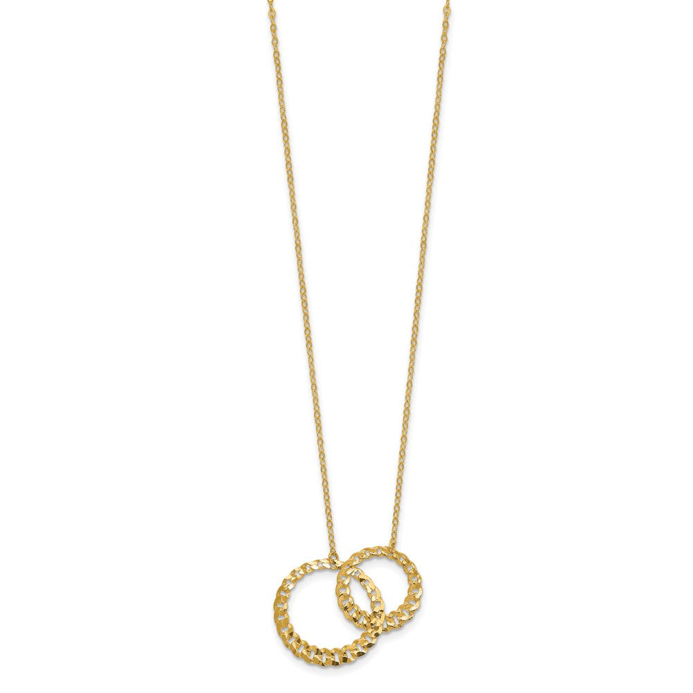 14K Yellow Gold Polished And Diamond Cut Circles 2In Ext. Necklace