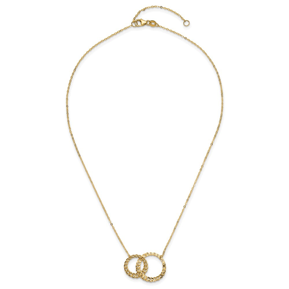 14K Yellow Gold Polished And Diamond Cut Circles 2In Ext. Necklace