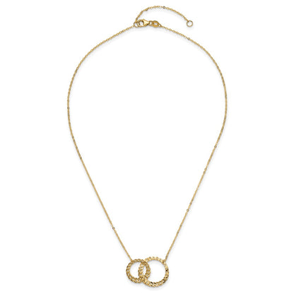 14K Yellow Gold Polished And Diamond Cut Circles 2In Ext. Necklace